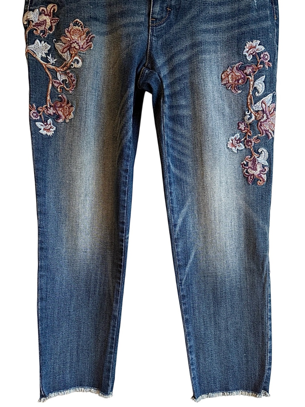 WHBM “The Straight” Mid Rise Floral Embroidered Denim Jeans Size 8 - Picture 7 of 12